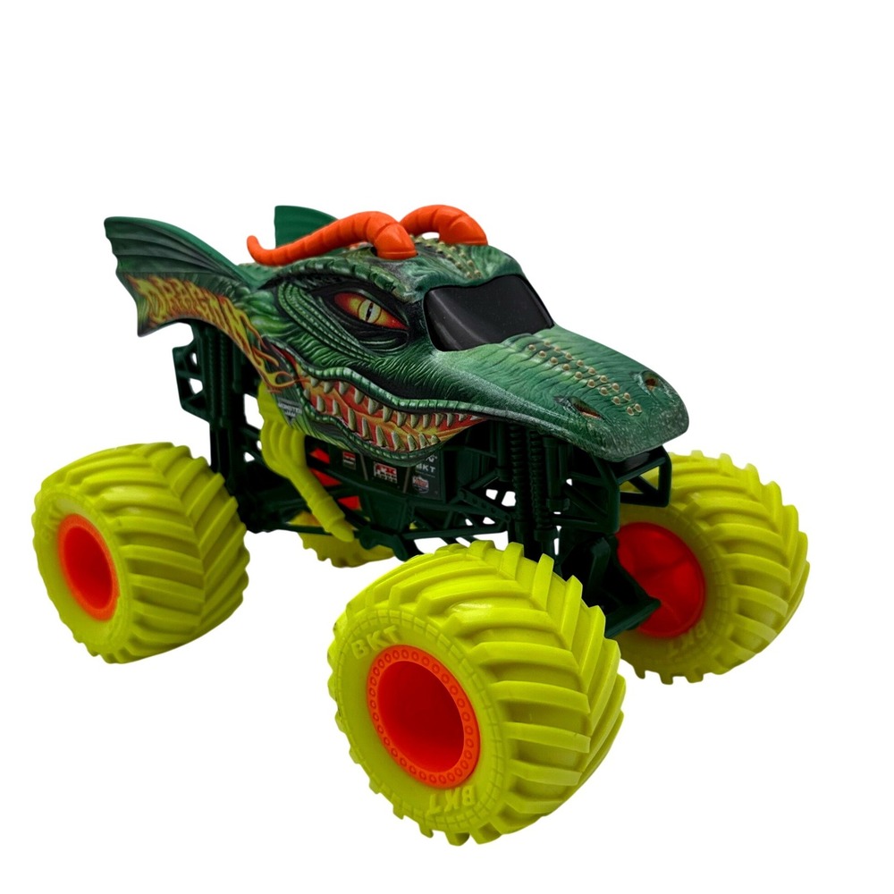 Monster Jam Dragon Monster Truck Kids 1:24 Green Excellent Die-Cast BKT Tires